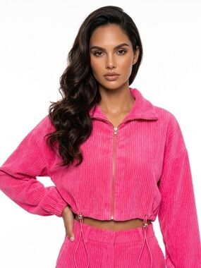 bella bliss Pink Corduroy Zip Bomber Jacket